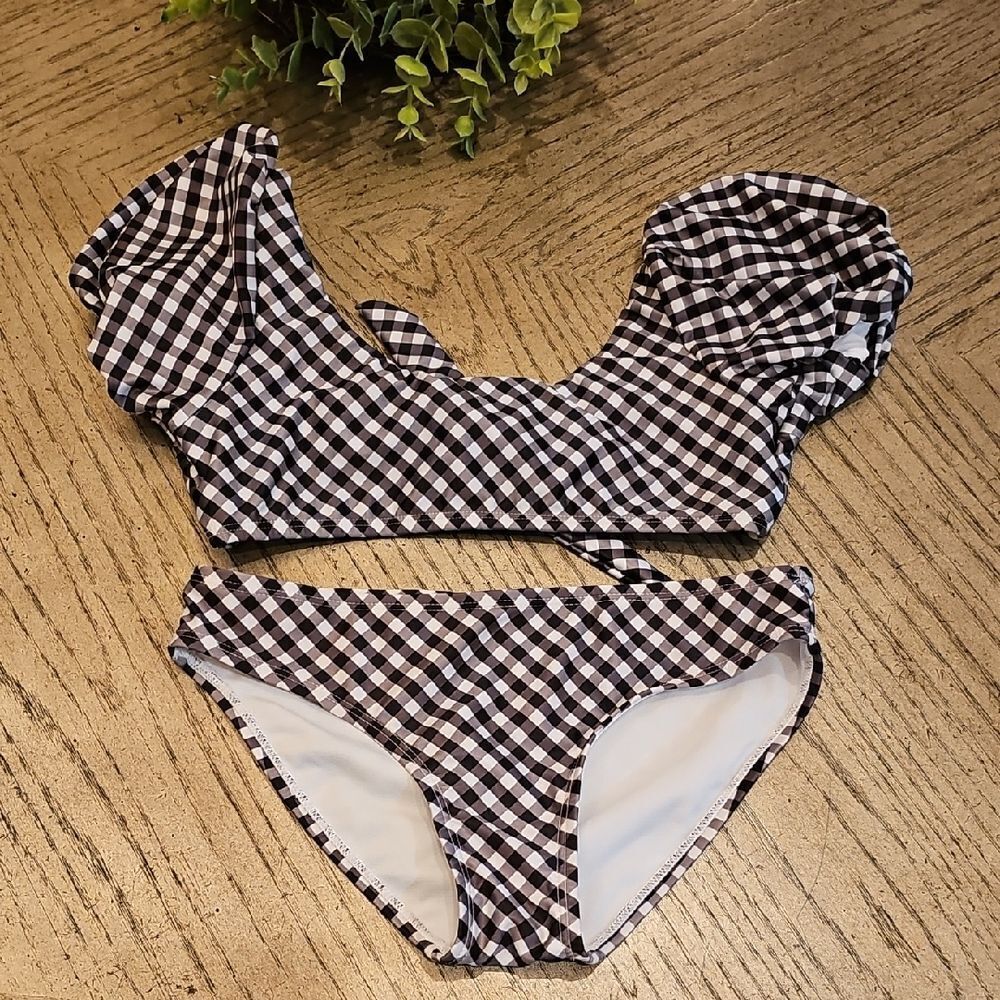 Black and White Gingham Bikini Set Size 10